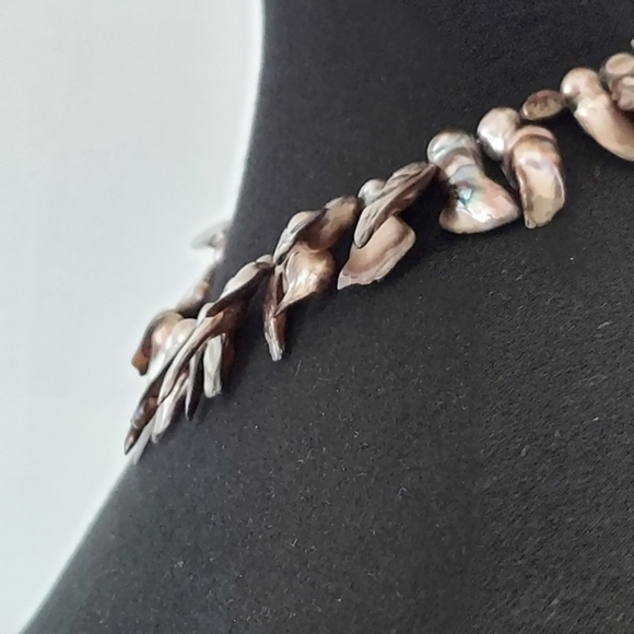 Vintage Shell Choker Shades of Black Gray and Cream Stunning Goldtone Hardware - Picture 4 of 8